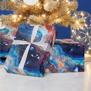 Papel De Presente Ágata Celestial Padrão de Pedra Cósmica Ardente