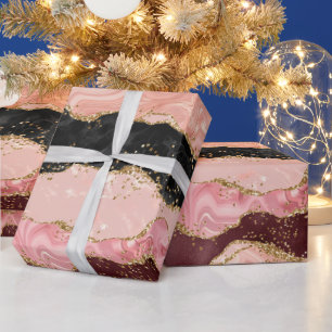 Papel De Presente Ágata com Lantejoulas Pretas e Rosas
