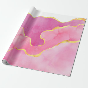 Papel De Presente Ágata Rosa e Dourada
