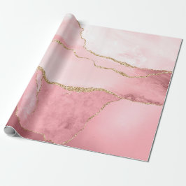 Papel De Presente Ágata Rosa e Dourado