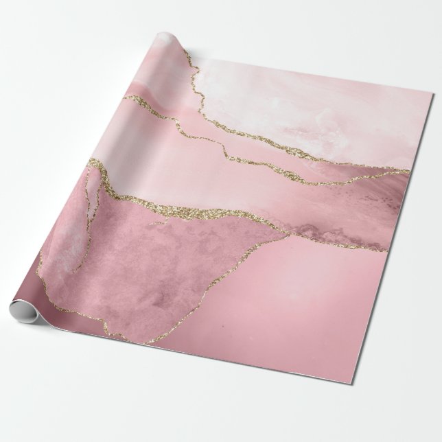 Papel De Presente Ágata Rosa e Dourado (Desenrolado)