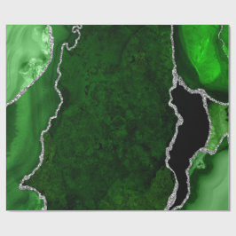 Papel De Presente Ágata Verde e Prata com Brilho Falso
