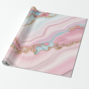 Papel De Presente Agate Marble Modern Blue Coleção Dourada