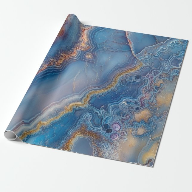 Papel De Presente Agato de rendas azuis (Desenrolado)