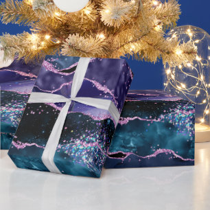 Papel De Presente Agato do Oceano Glitor Azul-marinho e Roxo