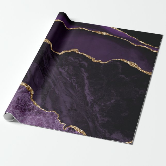 Papel De Presente Agato Roxo Faux Dourada Glitter (Desenrolado)