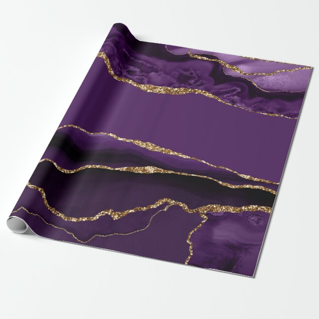 Papel De Presente Agato Roxo Faux Dourada Glitter (Desenrolado)
