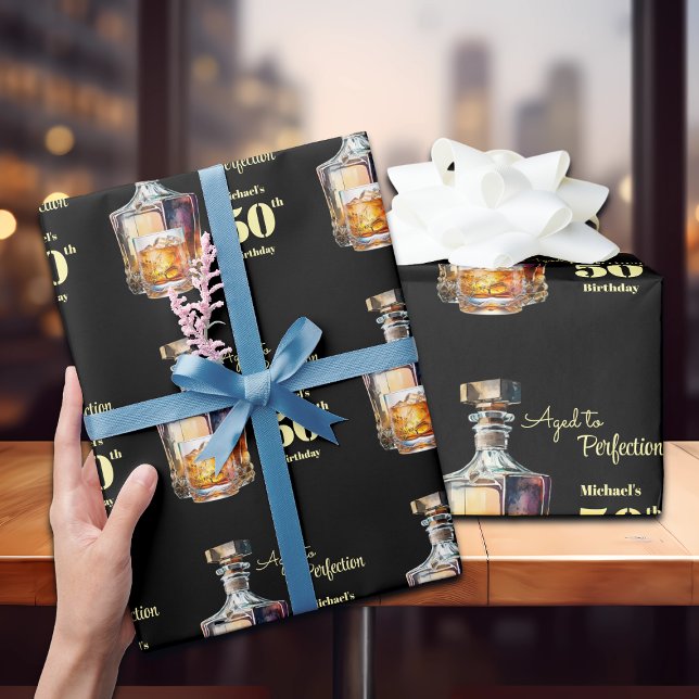 Papel De Presente Aged to Perfection Men's 50th Whiskey Birthday  (Criador carregado)