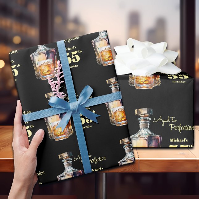 Papel De Presente Aged to Perfection Men's 55th Whiskey Birthday  (Criador carregado)