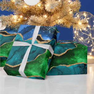 Papel De Presente Agitação da relva azul e verde