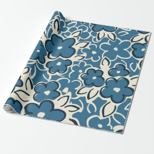 Papel De Presente Aglomerado Floral Azul