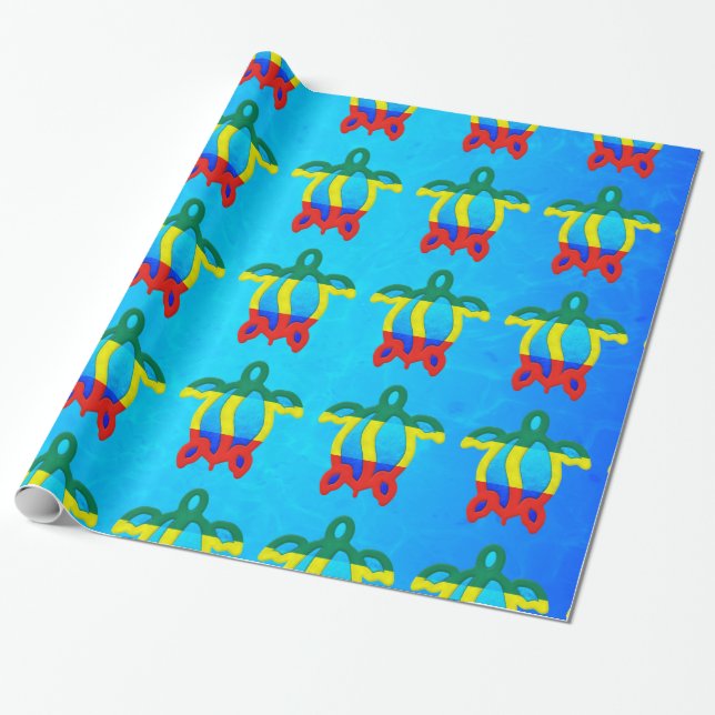 Papel De Presente Água azul Rasta Honu (Desenrolado)