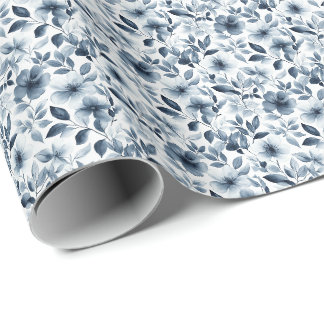 Papel De Presente Água Azul Temperamental Acento Floral em Aquarela