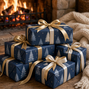 Papel De Presente Água-forte de Inverno Árvore de Pinheiro Azul-Mari