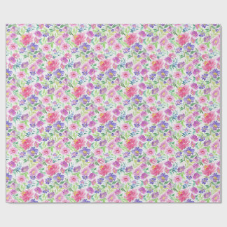 Papel De Presente Água-forte Floral Rosa Roxo Jardim de Primavera
