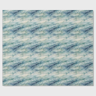 Papel De Presente Água Marinha Abstrata em Aquarela Estética Azul Co
