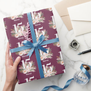 Papel De Presente Água-marinha floral cor-de-rosa elegante idade de
