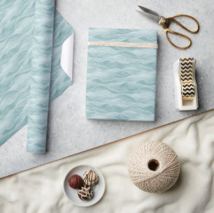 Papel De Presente Água Teal Serena Onda Minimalista