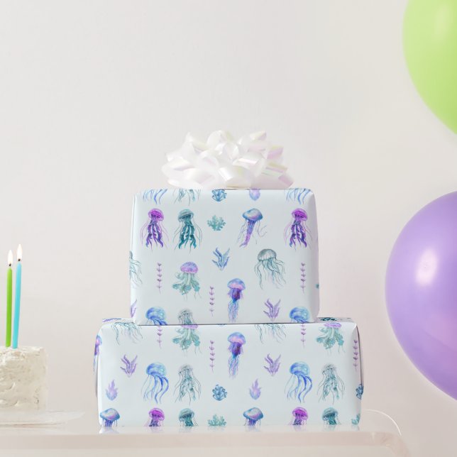 Papel De Presente Água-viva e algas marinhas (Presentes para festas)