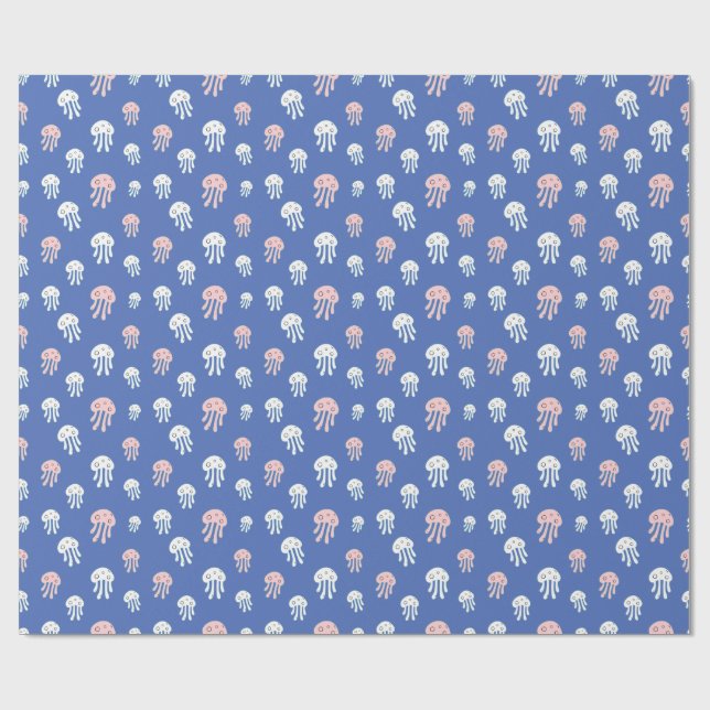 Papel De Presente Água-viva em Fundo Azul (Aberto)