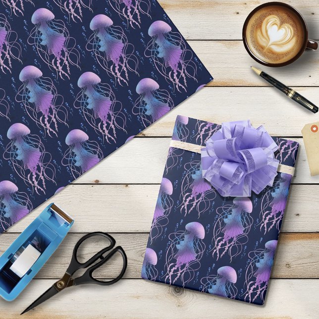 Papel De Presente Água-viva Etérea Violeta Azul (Criador carregado)