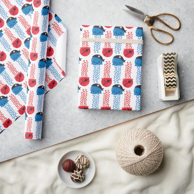 Papel De Presente Água-viva pirata, padrão de água-viva, animais mar (Artesanato)