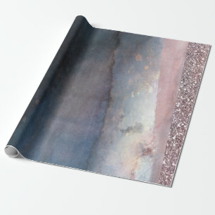 Papel De Presente Aguarela Moderna Azul e Rosa Dourado Festa Cor-de-