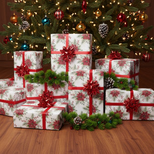 Papel De Presente Aguarela Natal Elegante Vermelho Poinsettia