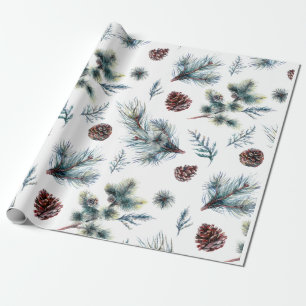 Papel De Presente Aguarela Raminhos de Pinheiro Natal