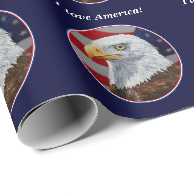 Papel De Presente Águia Bald Americana e Bandeira (Ponta do rolo)