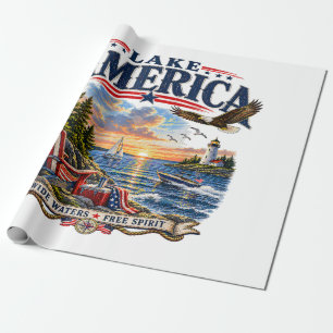Papel De Presente Águia Patriótica do Pôr do Sol do Lago América