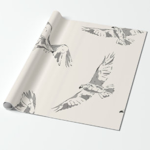 Papel De Presente Águia Selvagem Minimalista Cinza Desenhada à Mão