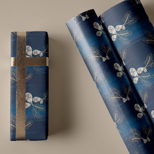 Papel De Presente Agulhas e joias de pinheiro azul de Marinho Elegan