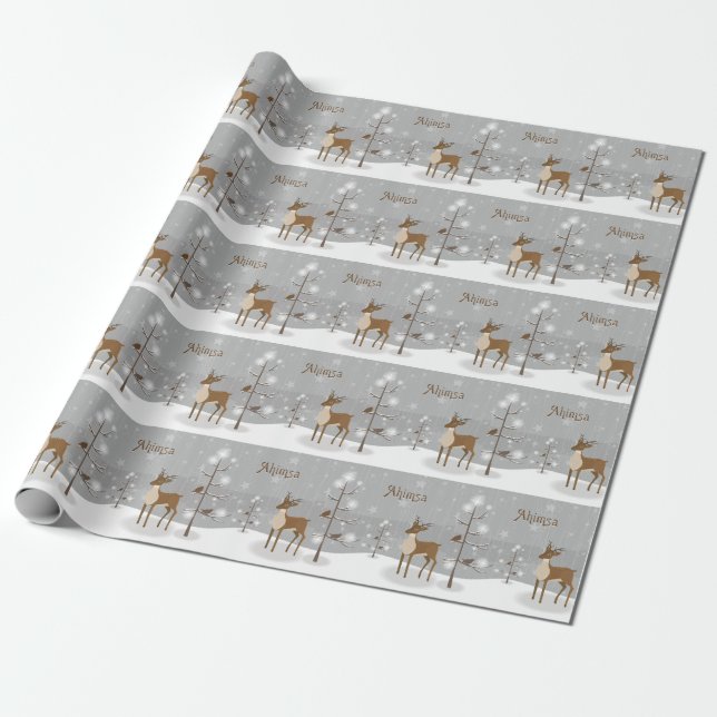 Papel De Presente Ahimsa Reindeer (Desenrolado)
