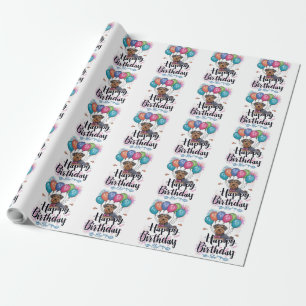 Papel De Presente Airedale com Balões de Aniversário