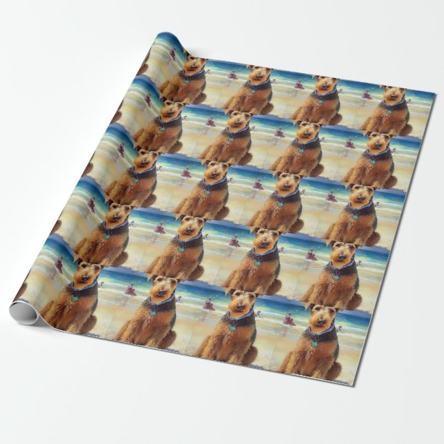 Papel De Presente Airedale na Praia, presente de verão para amantes  (Desenrolado)
