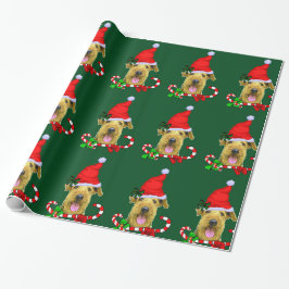Papel De Presente Airedale Terrier Santa Hat Natal