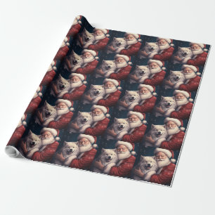 Papel De Presente Akita com Papai Noel Natal Festivo
