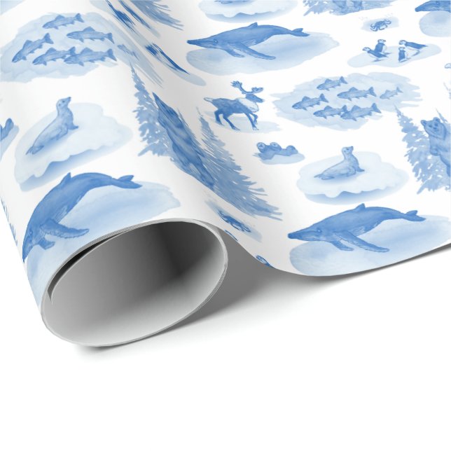 Papel De Presente Alaska Animal Toile (Wedgewood Blue) (Ponta do rolo)
