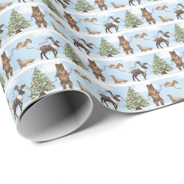 Papel De Presente Alaska Wildlife Holiday Wrapping Paper (Ponta do rolo)