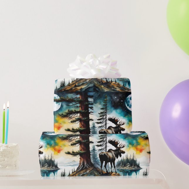 Papel De Presente Alaskan Moose em Pé de Montanha (Presentes para festas)