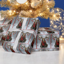 Papel De Presente Alce de Natal em uma Floresta Nevada