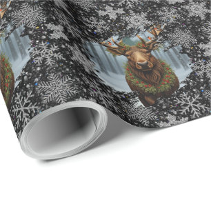 Papel De Presente Alce de Natal rústico floresta de madeira de inver