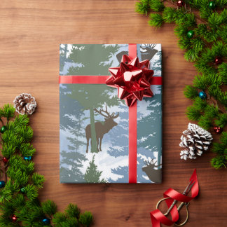 Papel De Presente Alce na Floresta de Inverno