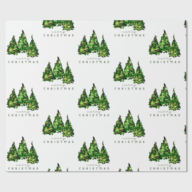 Papel De Presente Alcohol Ink Design Christmas Tree Gift Wrap (Aberto)