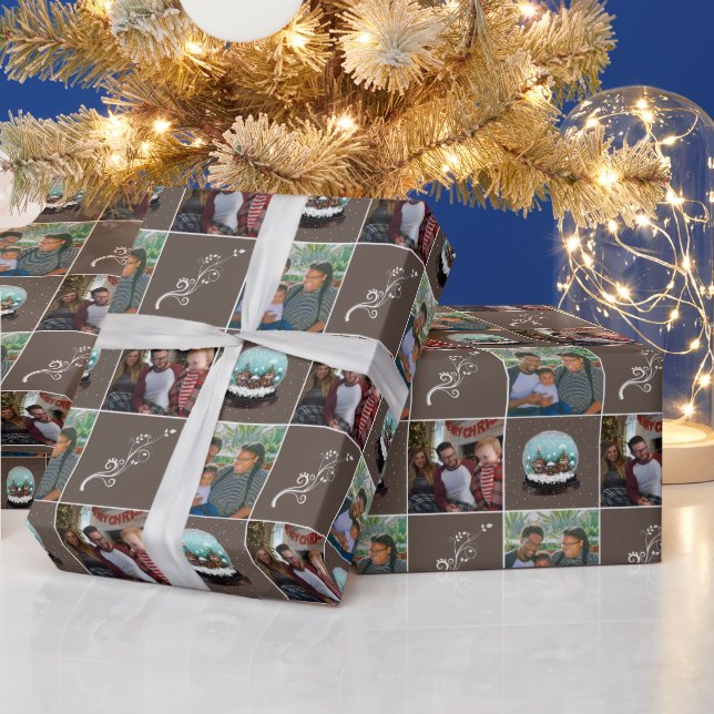 Papel De Presente Aldeia de Bola de Neve de Vidro Natal Marrom 2 Fot (Feriados)