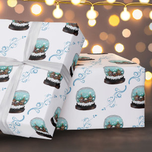 Papel De Presente Aldeia de Inverno Bola de Neve de Vidro Natal