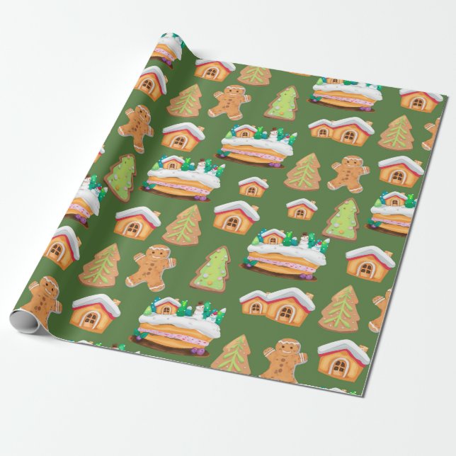 Papel De Presente Aldeia de inverno com pão de Gingerpão (Desenrolado)