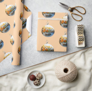 Papel De Presente Aldeia de inverno tradicional com aquarela
