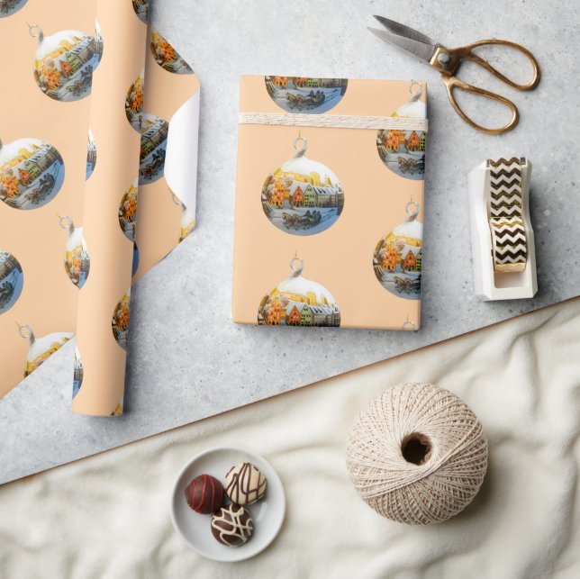 Papel De Presente Aldeia de inverno tradicional com aquarela | (Artesanato)